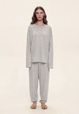 Grey melange jersey longsleeve with buttons
